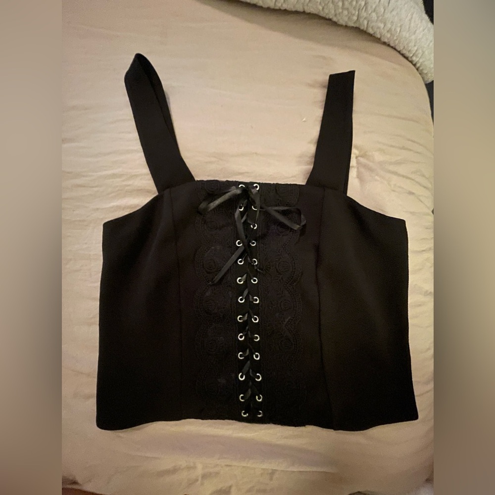 Black lace up crop top